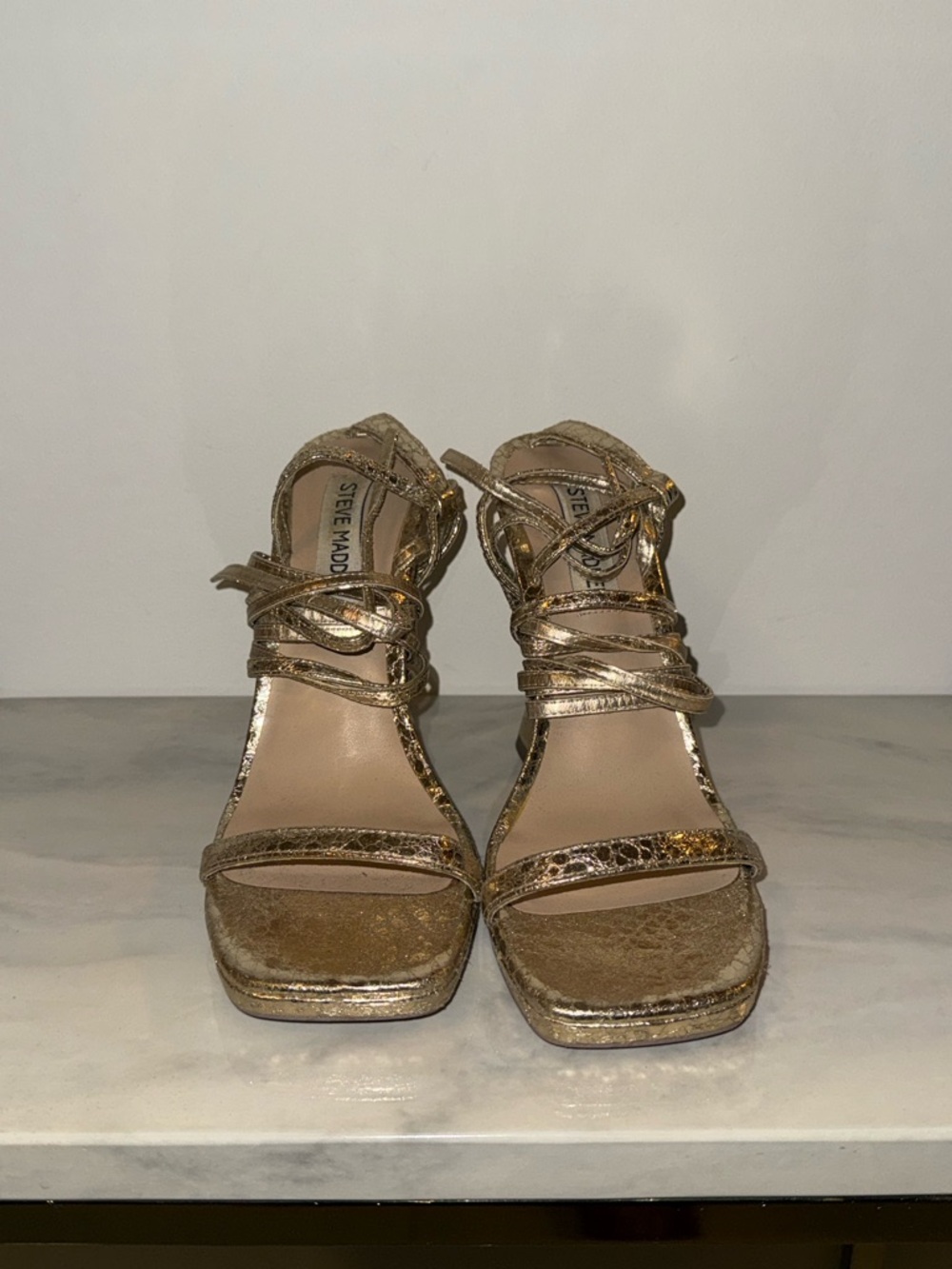 Steve Madden Metallic Gold Lace-Up Block Heel Sandals